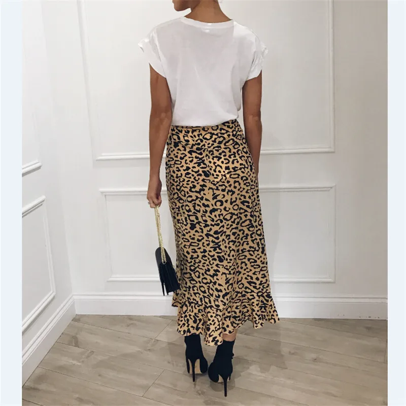 Лето 2018 kawaii boho bodycon Леопардовый принт высокая талия юбки женские миди леопардовая
