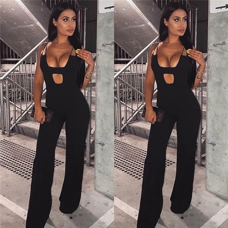 Женский комбинезон на тонких бретельках DRESSMECB черный красный для вечеринок и