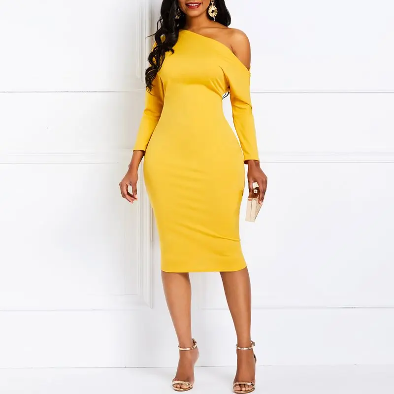 Вечеринка Дата желтый косой одно с плеча Bodycon платье Африканский Для женщин