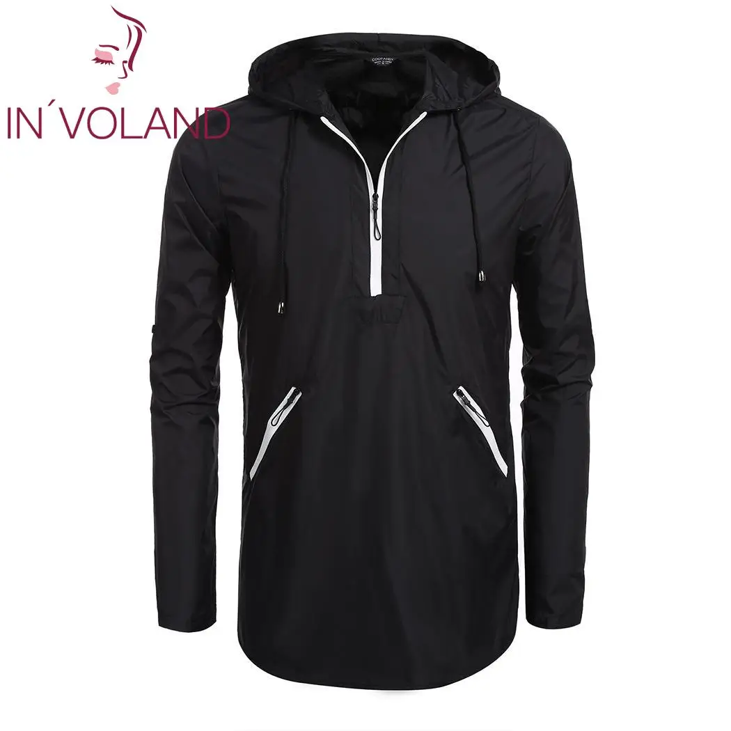 Для мужчин легкий шнурок с капюшоном Половина Zip повседневное спортивный пуловер