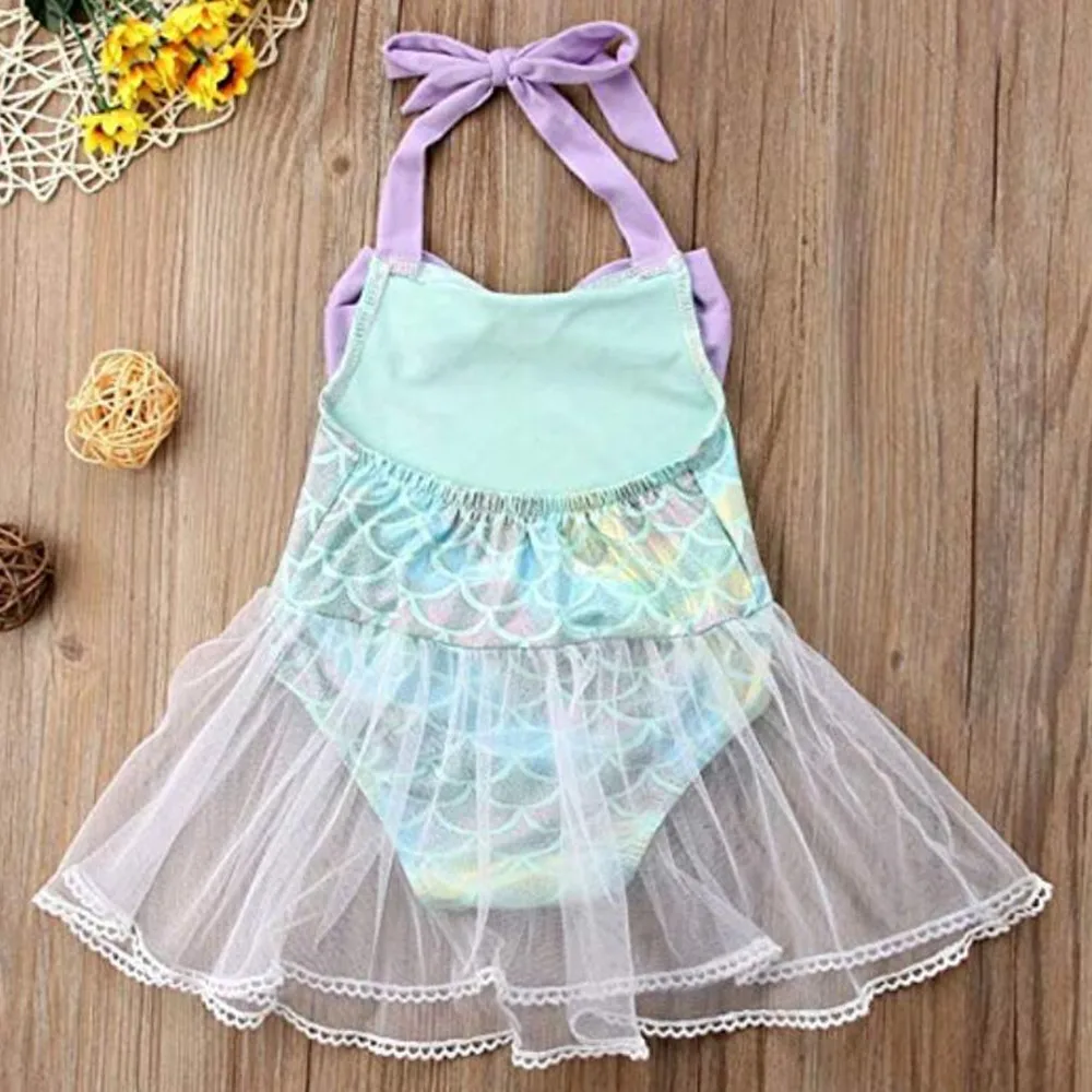 1 Pcs Beauty Toddler Baby Girls Mermaid Halter Romper Sunsuit With Tulle Skirt Bow Mesh Print Cute fashion Jumpsuit 3-18m | Детская