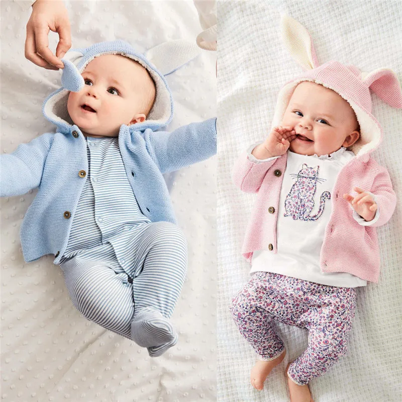 PUDCOCO Newest Newborn Baby Girls Boy Knitted Cardigans Button Hooded Coat Outerwear Kids Winter warm Jackets Outfits 0-24M | Детская