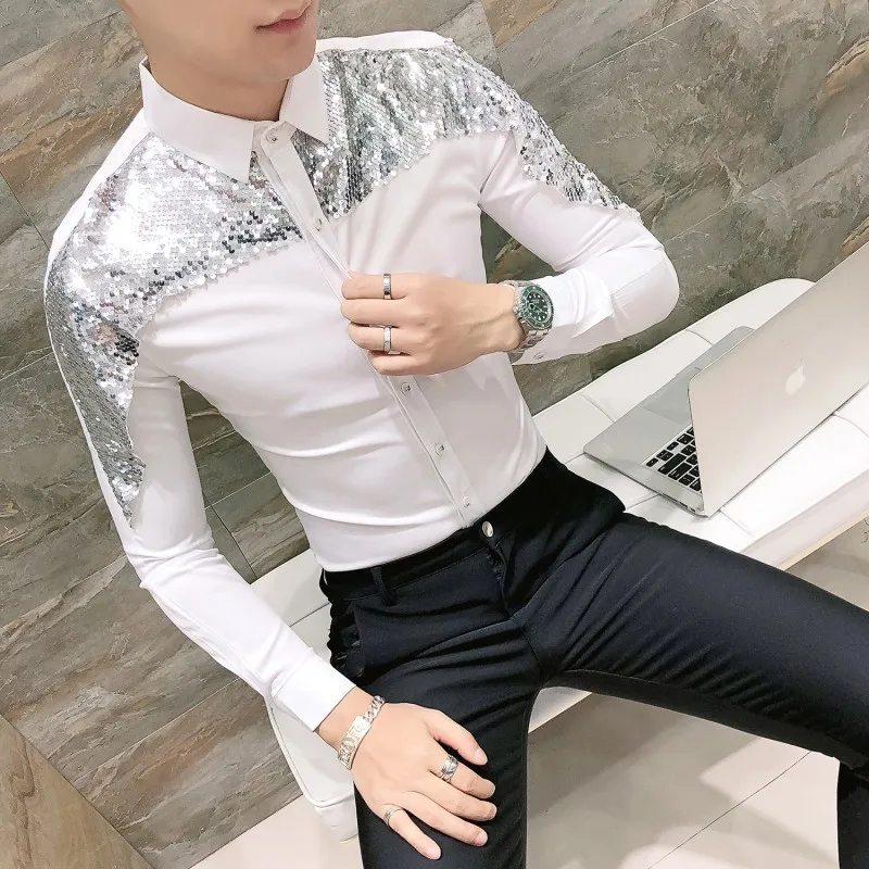 Мужская рубашка с длинным рукавом Camisa Masculina Корейская разрезом весна
