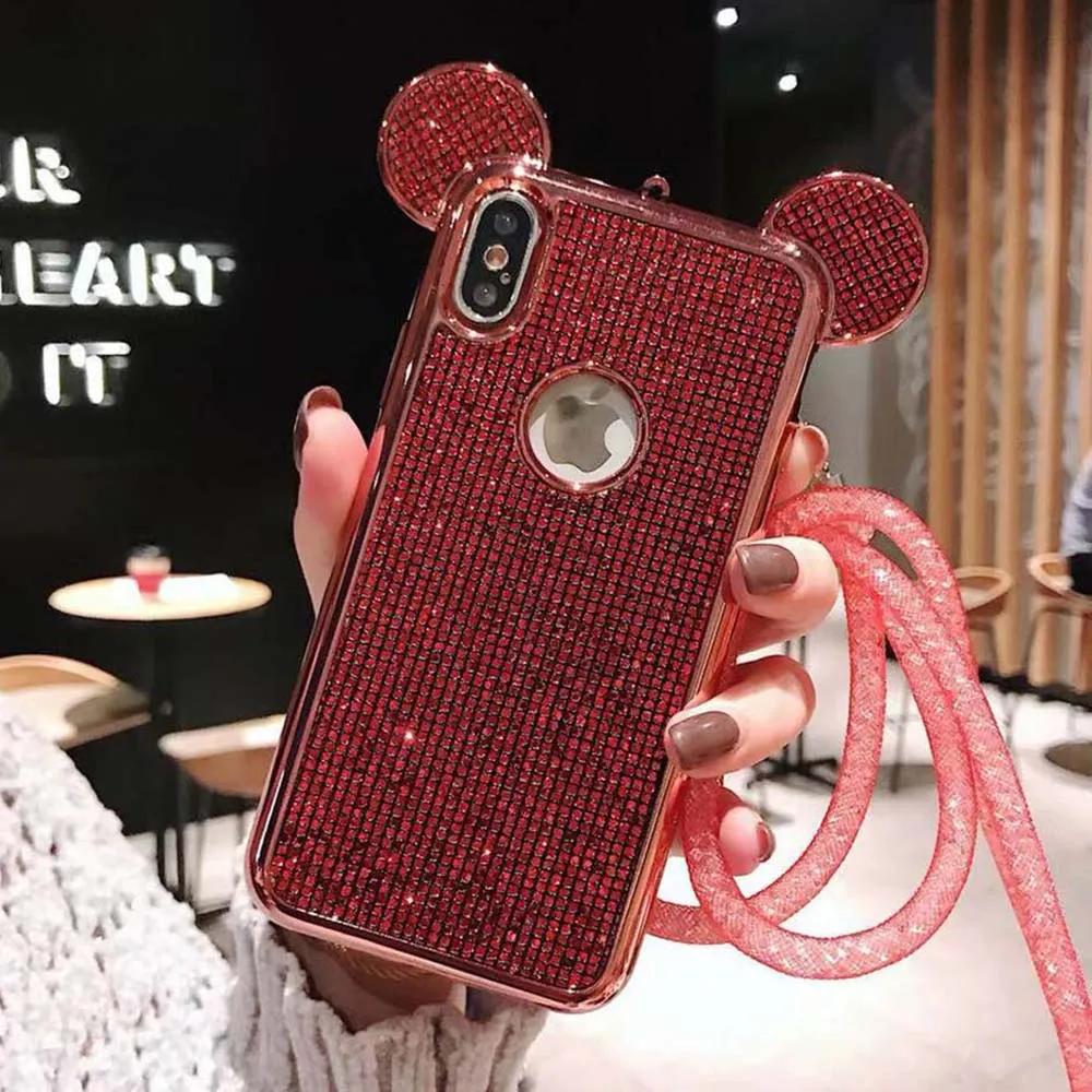 KISSCASE Soft TPU Phone Case For Samsung Galaxy S7 Edge 3D Glitter Mouse Ear Back Cover S8 S9 Plus Cases |