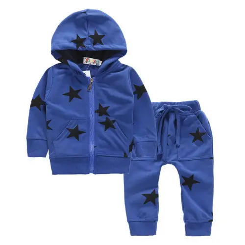 2018- Baby Boy Girl Infant Clothes Autumn Winter Star Partten Long Sleeve Zipper Hooded Sweatshirt Tops+Pants 2PCS Set Outfits |