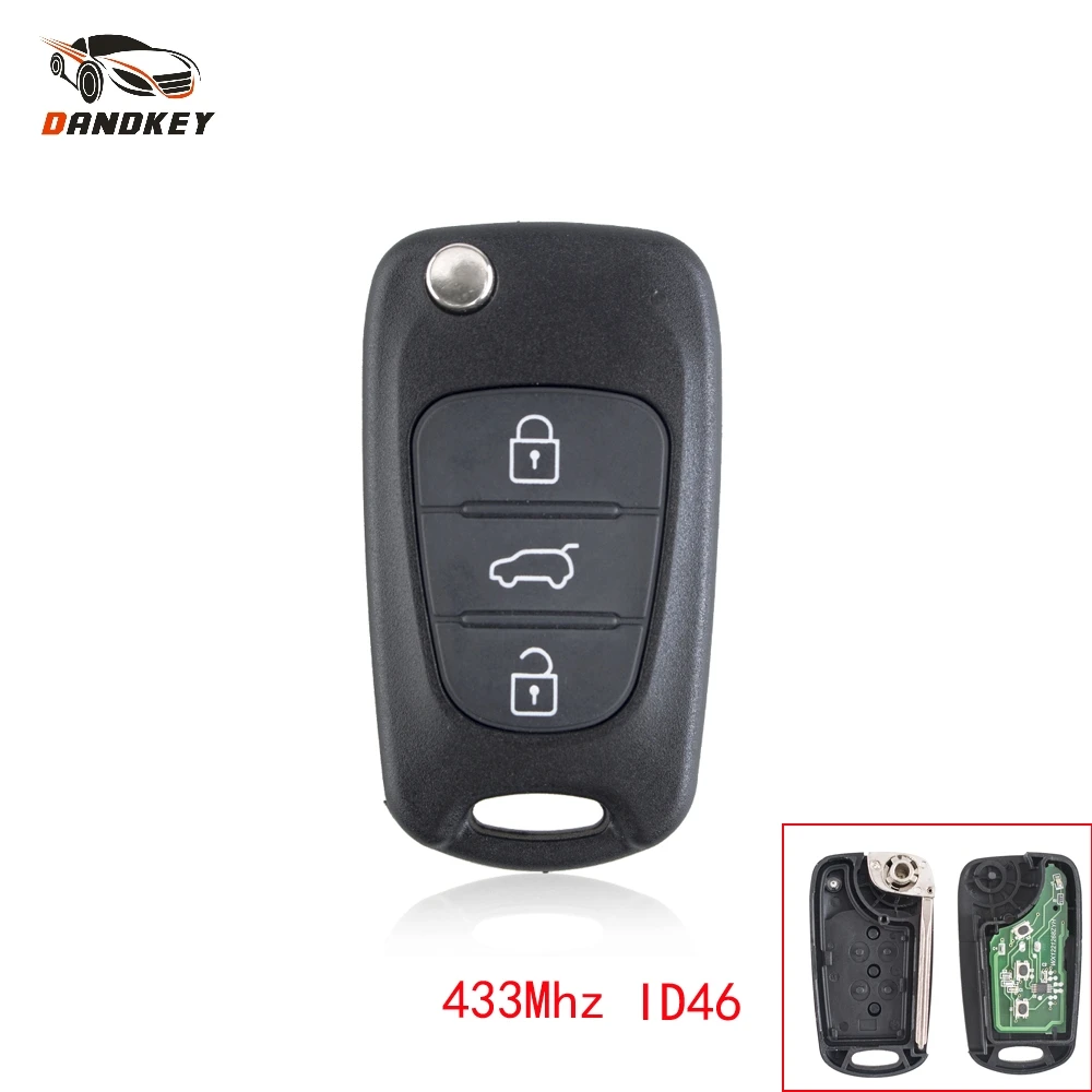 

3-кнопочный брелок Dandkey для Hyundai 10 I20 I30 I40 I45 IX20 IX35 433 МГц с чипом ID46, интеллектуальный складной пульт дистанционного управления