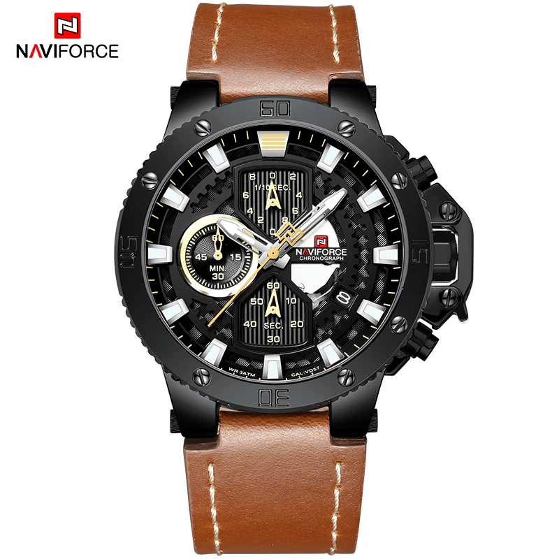 NAVIFORCE модные часы мужские спортивные аналоговые кварцевые кожаные Топ бренд