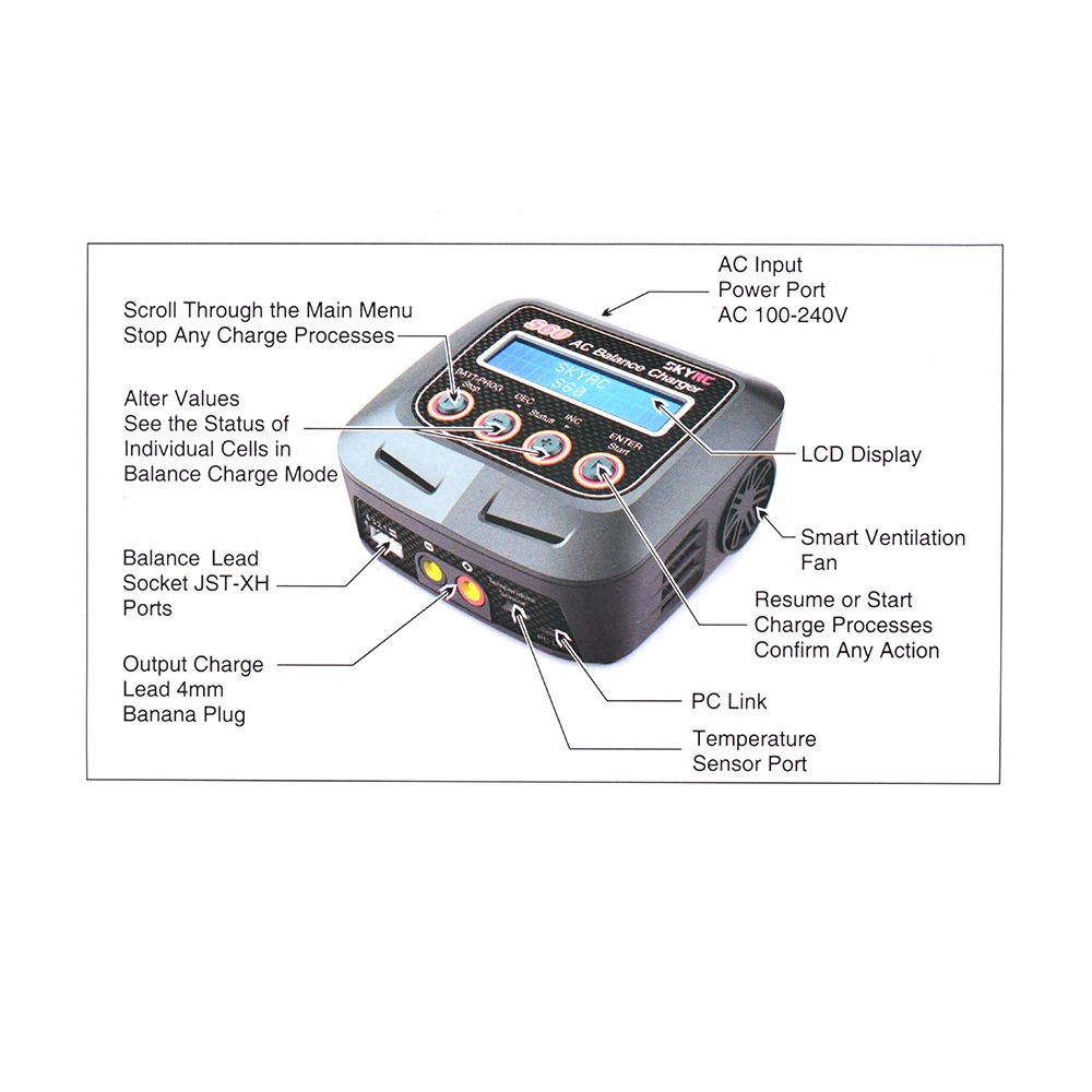 SKYRC S60 60W 6A 100-240V зарядное устройство переменного тока/зарядное Dis для 2-4S LiPo LiHV LiFe Lilon