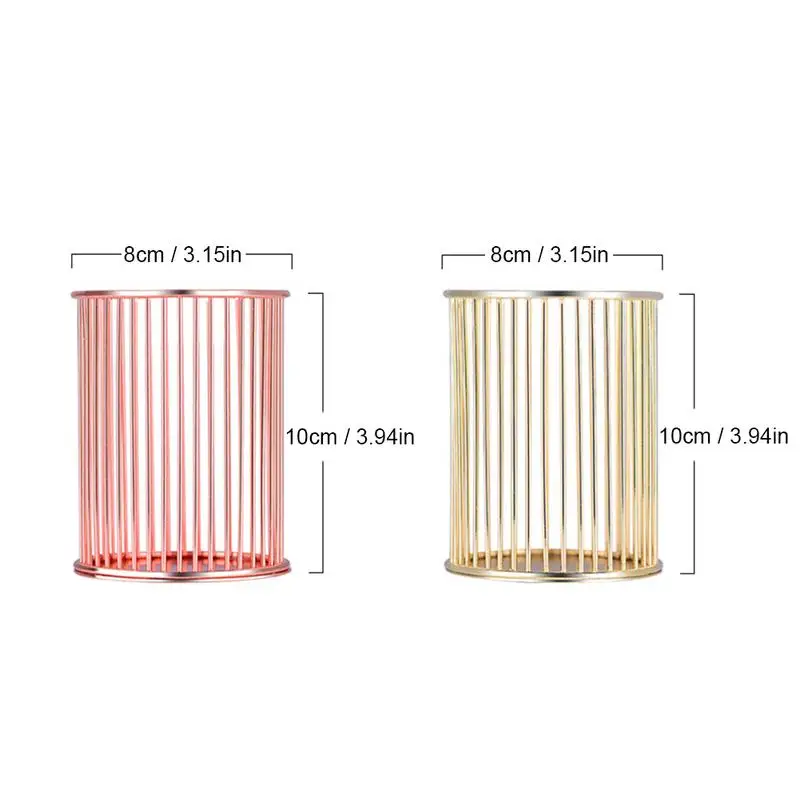 Container Iron Pen Holder Mutifunctional Storage Baskets Rose Gold Basket Desktop Durable Organizer For Office | Дом и сад