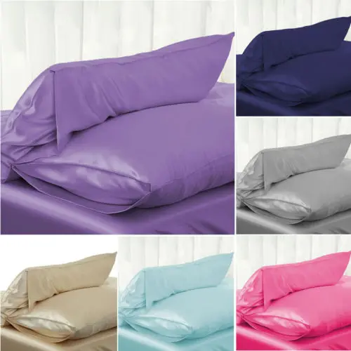 

Pure Color Luxury Silky Satin Fashionable Standard Home Bedroom Queen King Pillowcase New