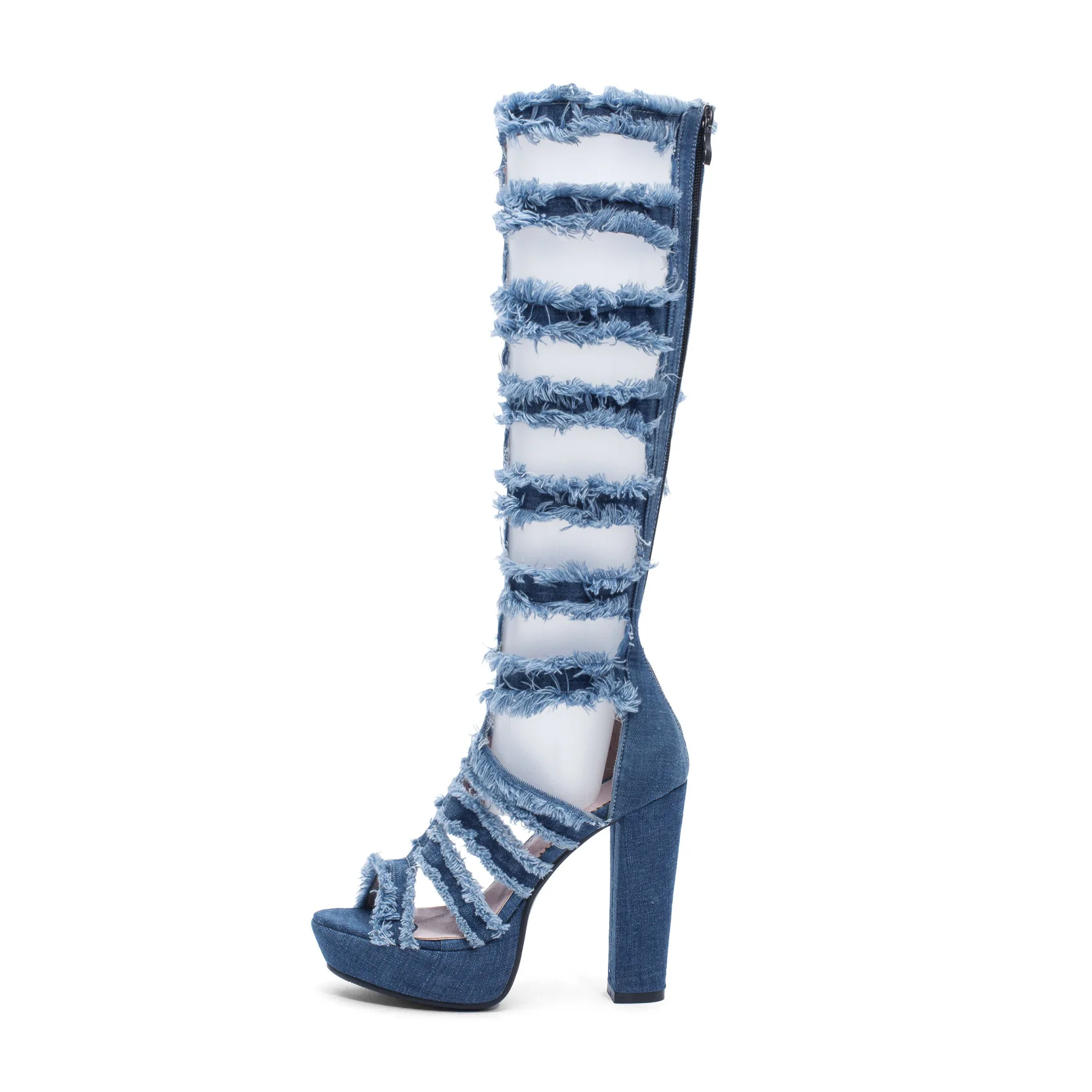 

Moraima Snc 2019 New Fashion Summer Boots Blue/black Jeans Woman Boots Knee-High Super High Thick Heel Round Toe T-stage Show