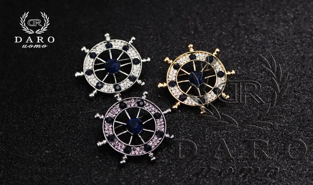 New Arrival Crystal Rudder Anchor Brooch Navy Retro Rhinestone Wedding Brooches for Women Men Suits Coat Scarf Pin Jewelry | Украшения и