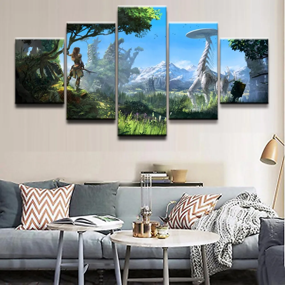 

Wall Art Poster Painting Modular Pictures For Living Room Decorative Pictures Canvas Printed 5 Panel Game Horizon Zero Dawn Draw