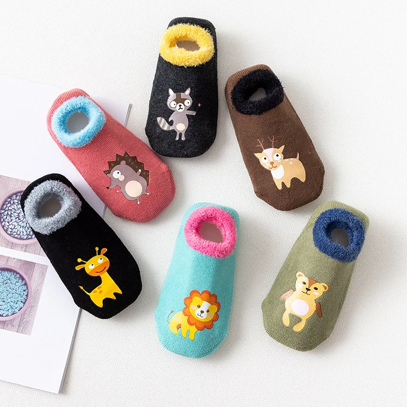 Calcetines de algod&oacute;n para beb&eacute;, ni&ntilde;o y ni&ntilde;a, antideslizantes, de goma, con dibujos de animales, gruesos, c&aacute;lidos, para invierno y oto&ntilde;o-4