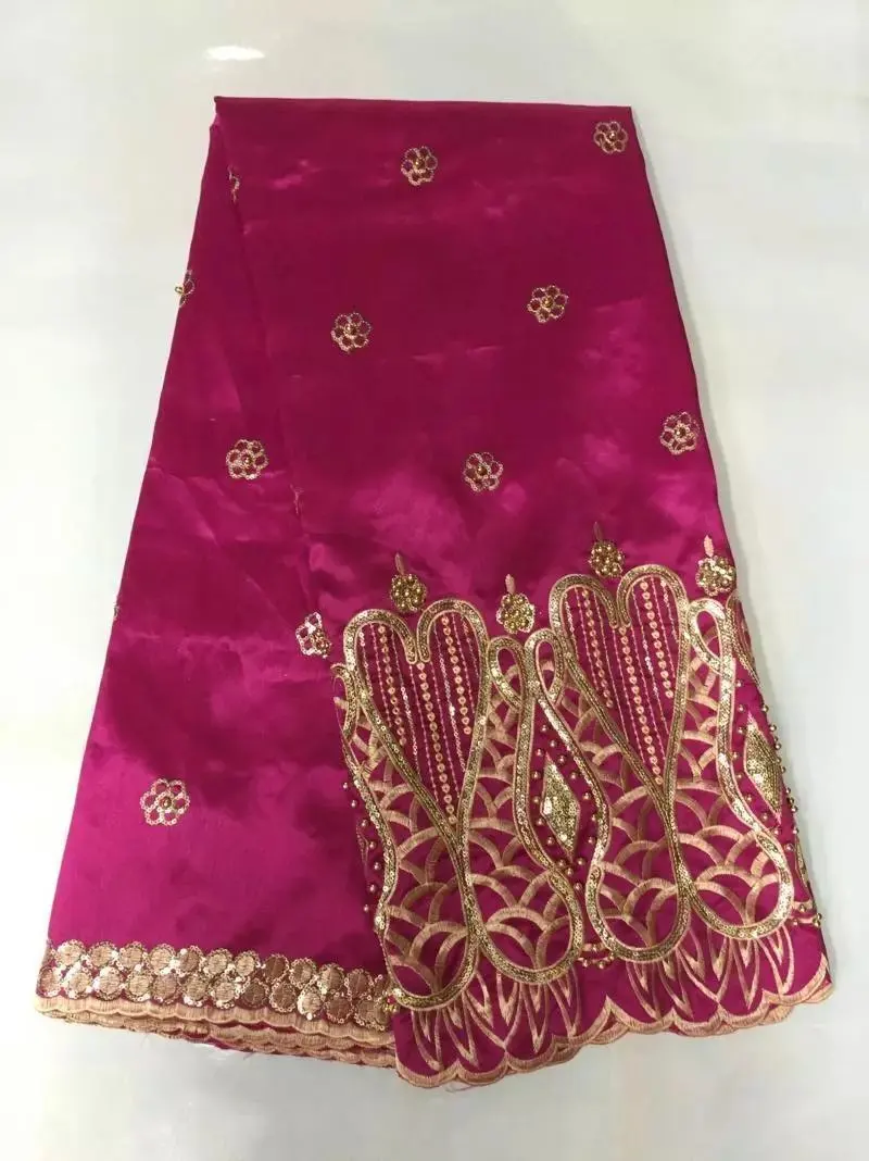 

Free Shipping Classic Design Silk George Lace Fabric With Bead Sequin Embroidery African Lace Fabric For Nigerian Party Dress 5y