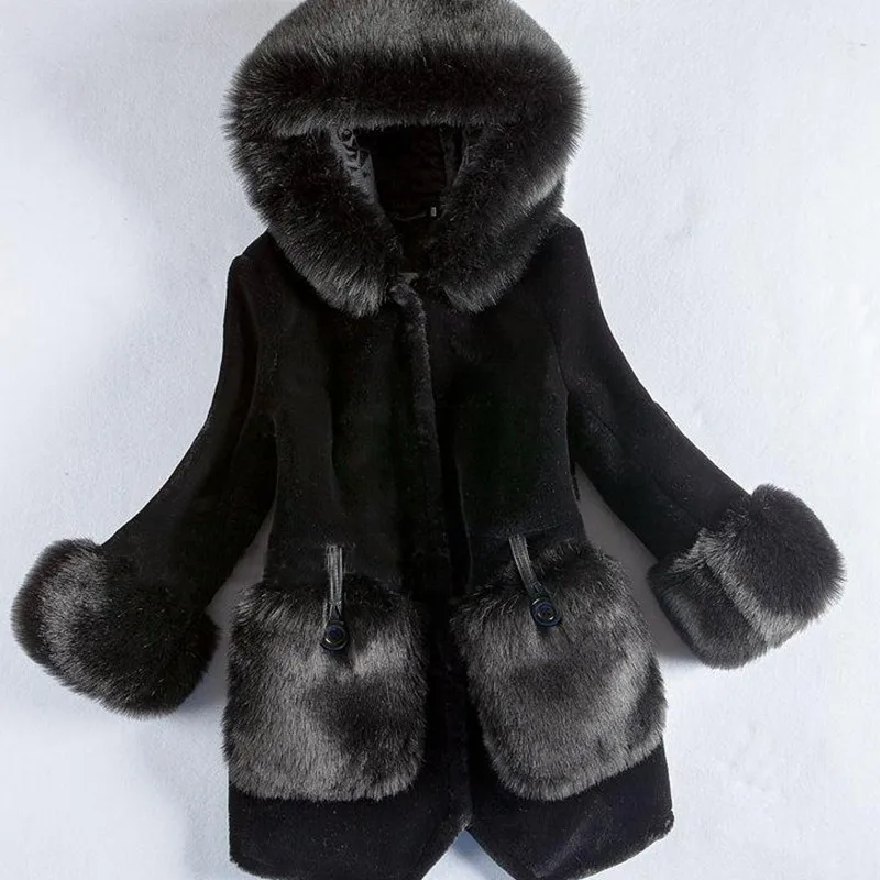 Black Fashion Winter Jacket Women Warm Large Fur Collar Faux Fur Jacket Parka Casual Plus Size Long Fur Coat Fourrure Femme L230