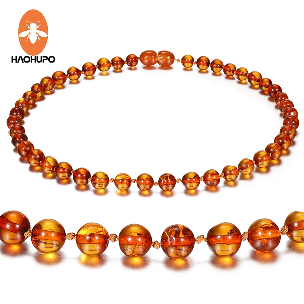 Hao Hu Po 100% Genuine Amber 6 Style Polished Amber Necklace for Baby Adult Gifts Handmade Baltic Natural Jewelry