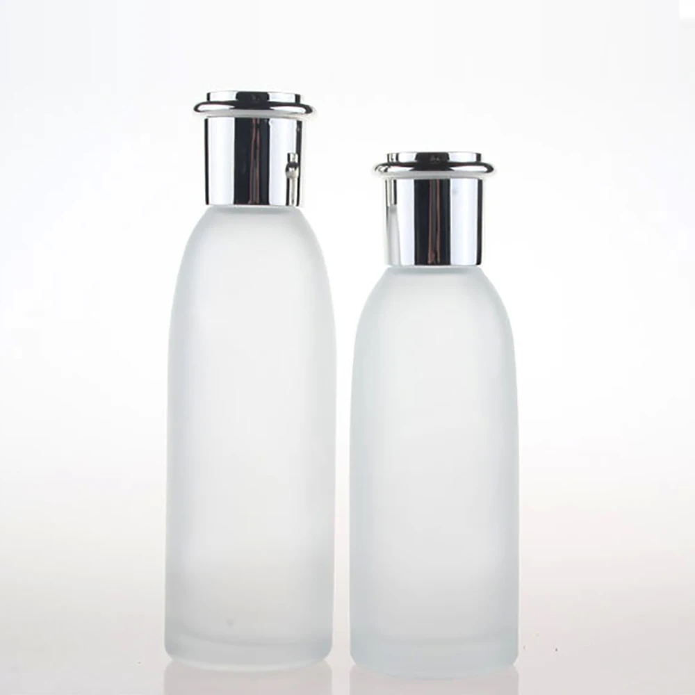 

high quality 100ml frosted empty toner bottle with silver cap, empty face lotion cream bottle cosmetic container wholesale