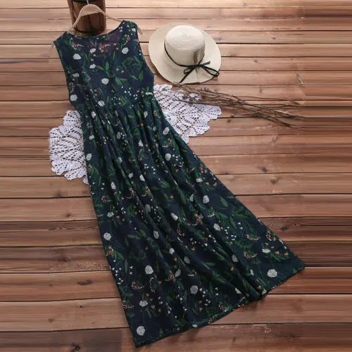 Hirigin Женский Летний Пляжный сарафан без рукавов с цветочным принтом вечернее