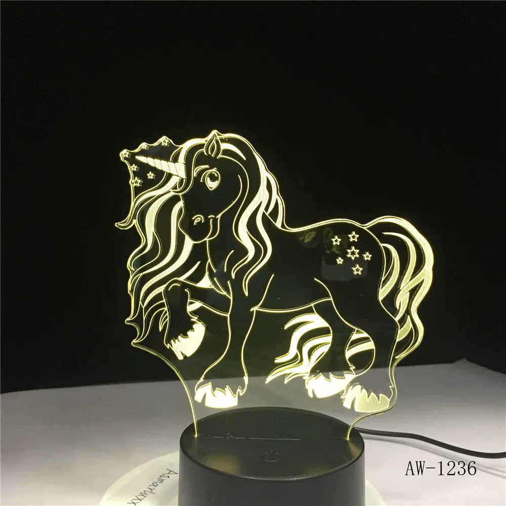 Новый Животный кавайный Единорог 3D светодиодный светильник ночник многоцветный