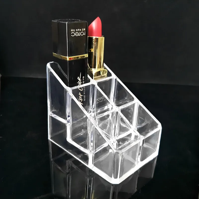 Crystal 9 Grids Storage Rack Box Cosmetics Clear Boxes Transparent Acrylic Lipstick Holder |