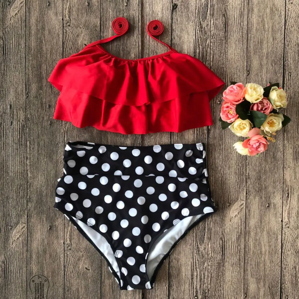 Новый летний женский комплект бикини с цветочным принтом бандаж в горошек пуш ап