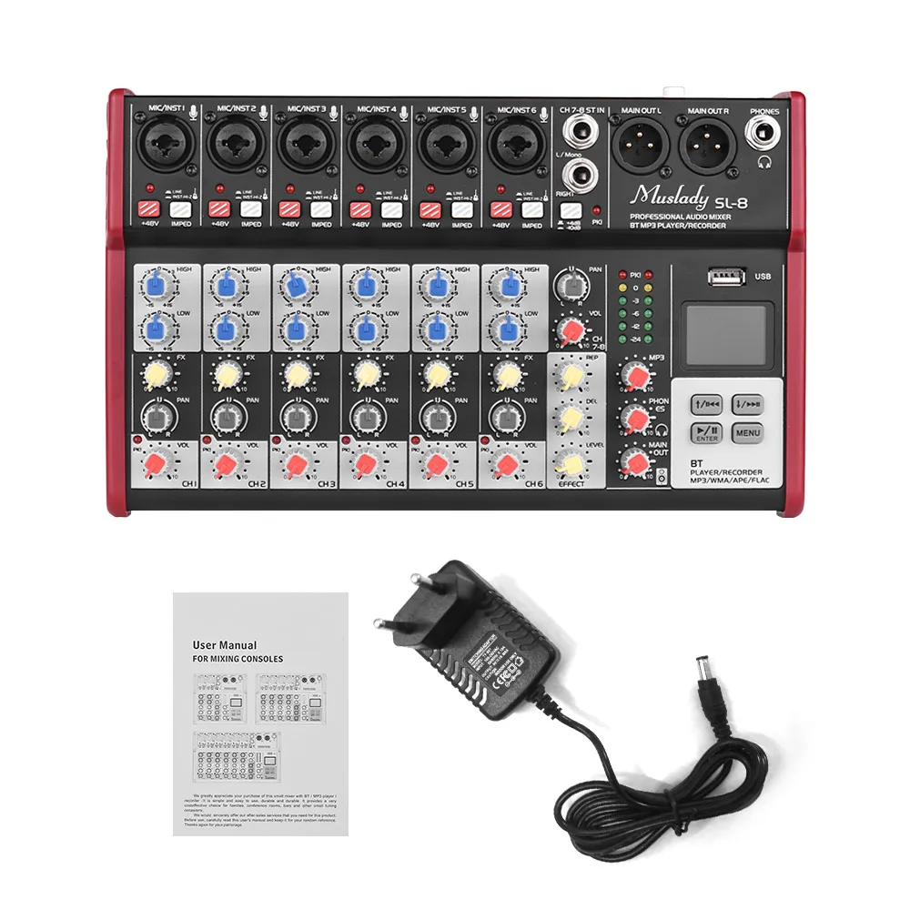 Muslady SL 8 канальный смешивания консольный микшер 2 полосным эквалайзером
