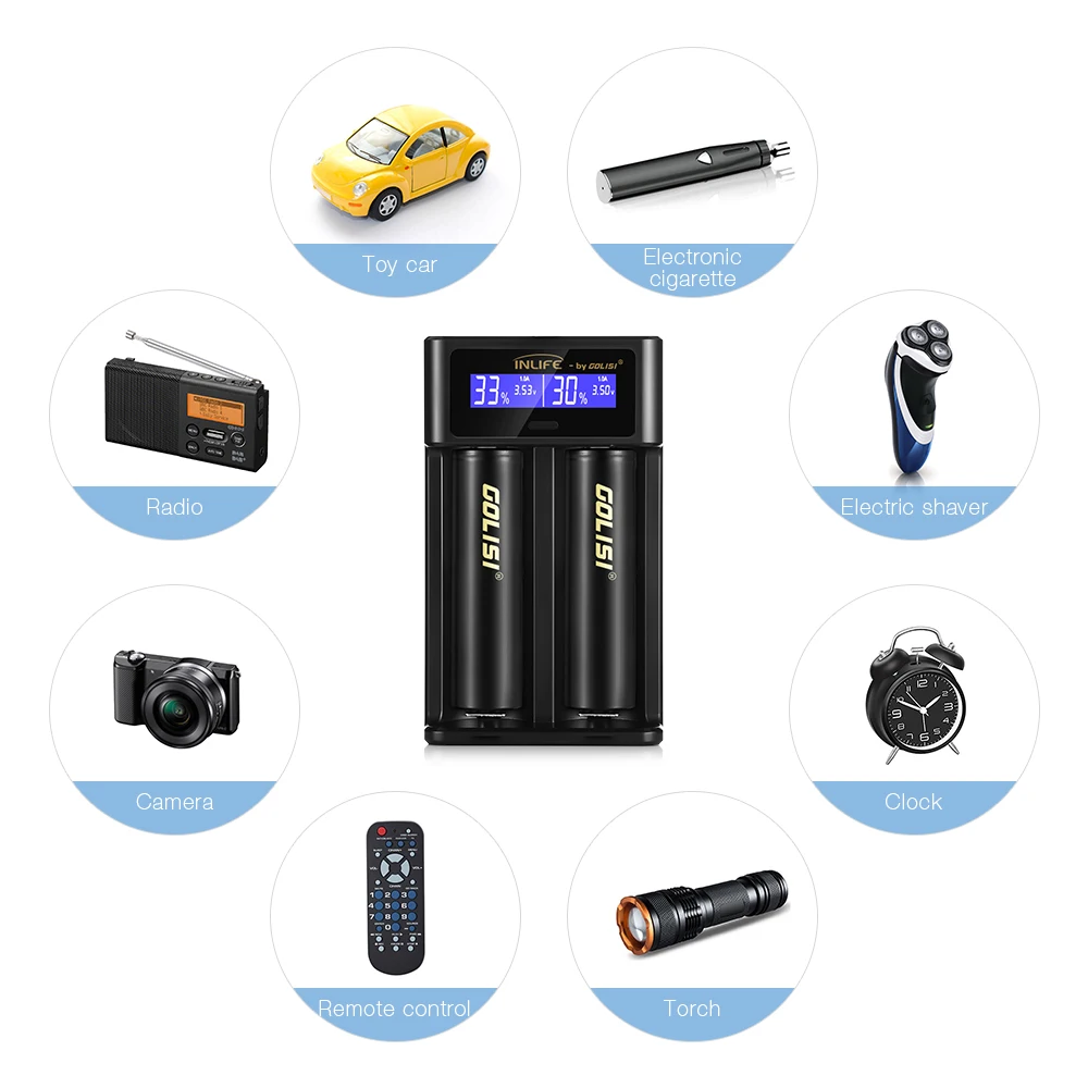 Inlife I2 умное зарядное устройство экран перезаряжаемый литий ионный/NiMH/NiCd