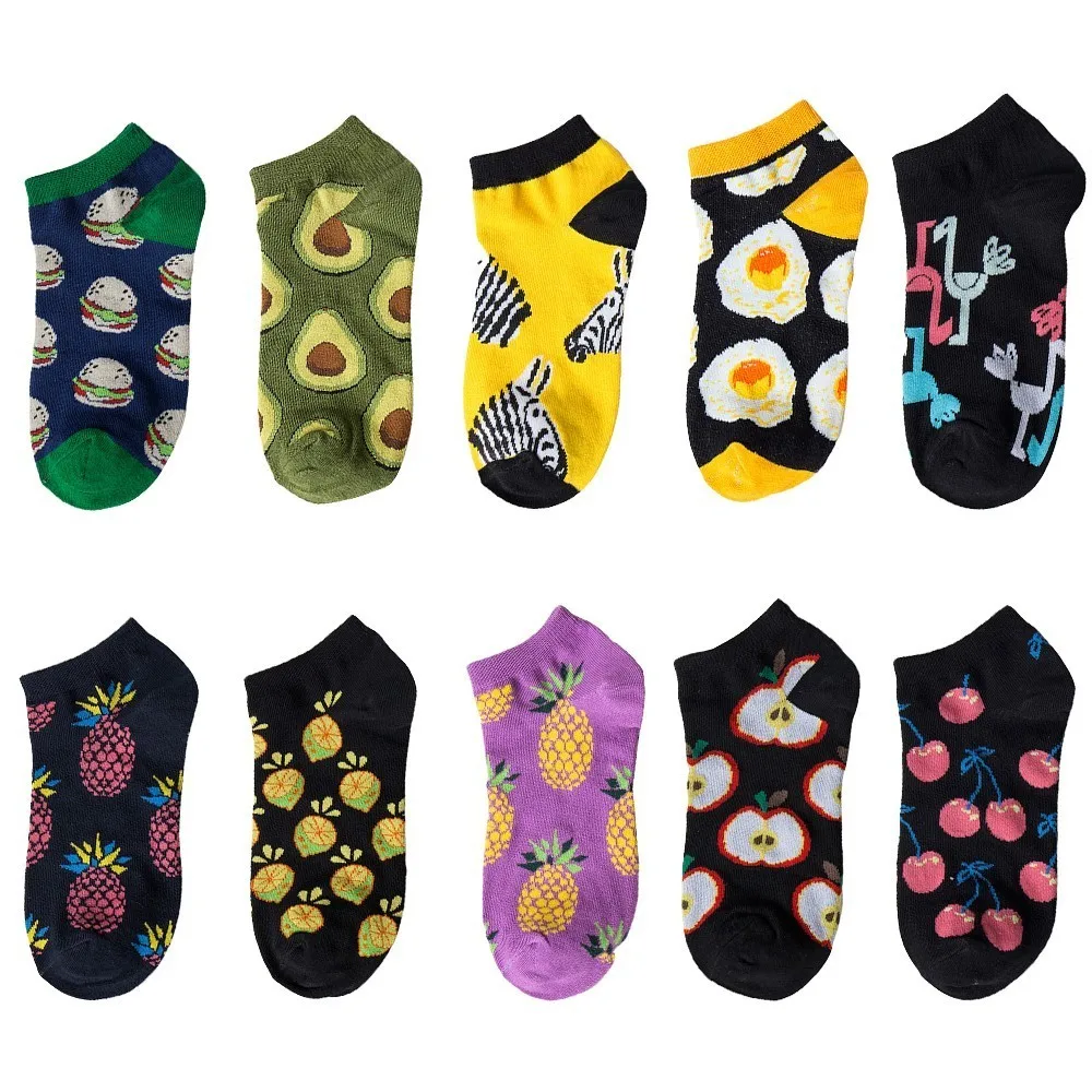 

PEONFLY Happy Socks Women Trend Spring Summer Cotton Boat Socks Avocado Fruit Flamingo Printing Cute Funny Socks Female Meias