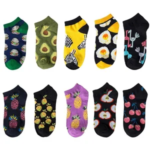 Носки женские весенне-летние хлопковые с принтом авокадо, фламинго