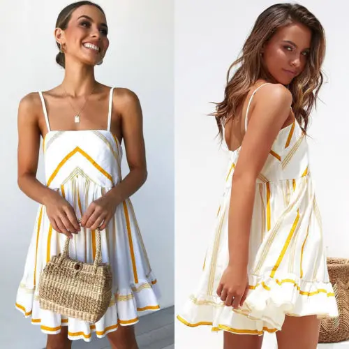 Модное женское летнее без рукавов Полосатое Клубное вечернее пляжное