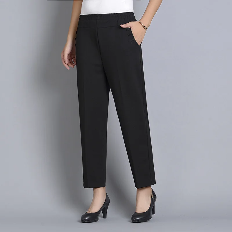 

Spring Autumn Middl Aged Women Elegant Elastic Waist Casual Solid Color Straight Pants Female Trousers Plus Size Clothing