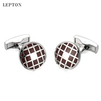 lepton shirt cufflinks for mens fashion round dark red enamel cuff link button high quality luxury wedding groom with gift box