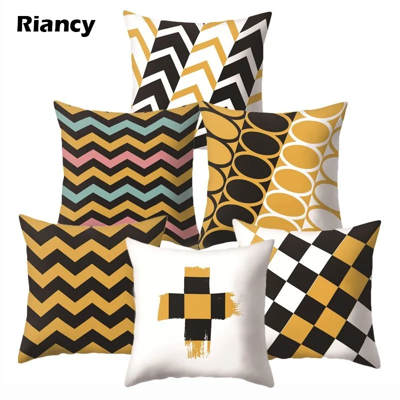 Горячая Желтая декоративная наволочка черный белый красочный декор для дивана