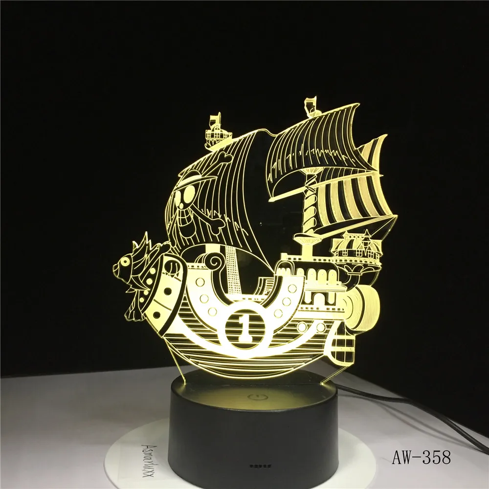 Пираты лодка корабль LED 3D ночник акрил 7 цветов Изменение USB настольная лампа