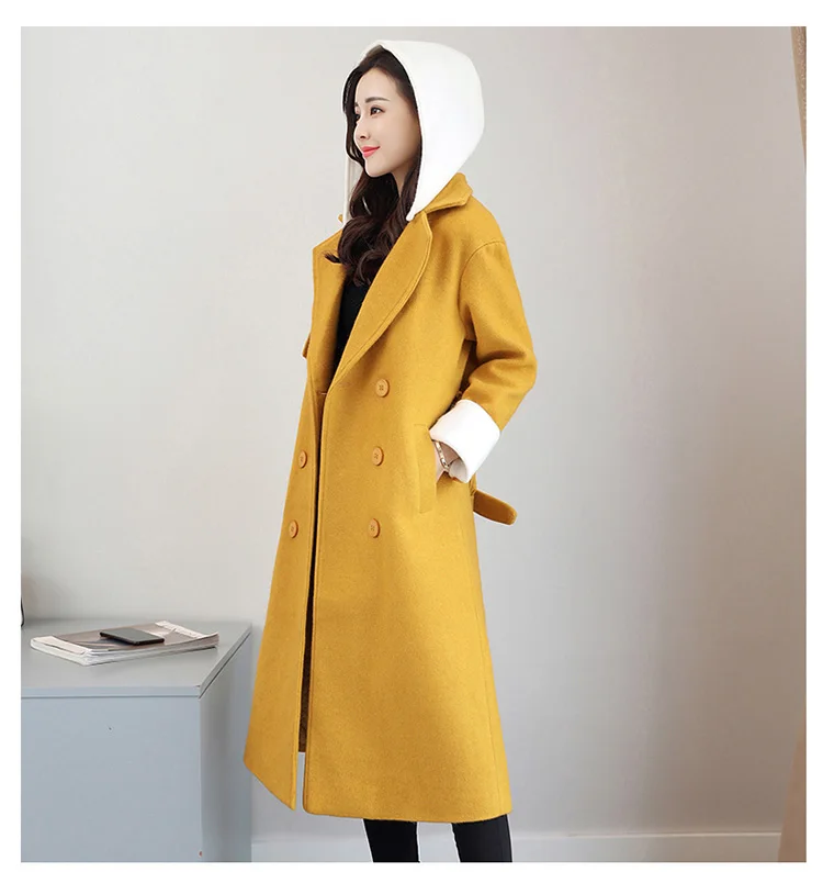 Elegant Vintage Women X-Long Cashmer Coat Fashion Slim Women's Woolen Jacket with Sashes Single Button and | Женская одежда