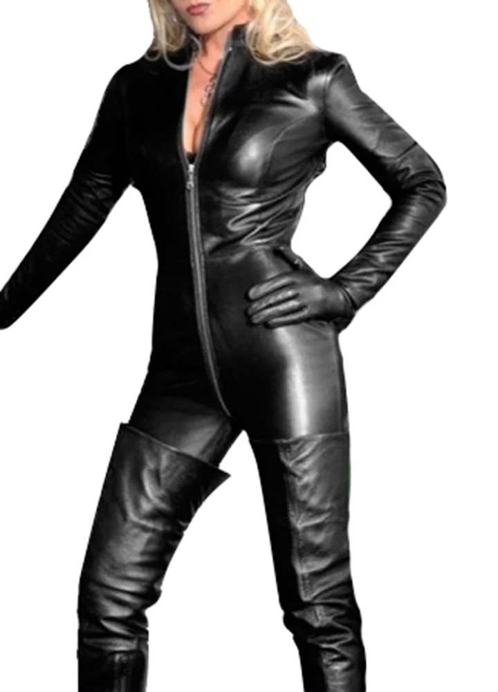 Sexy Lingerie Wetlook PVC Latex Bodysuit for Women Double Zipper Open Crotch Nightclub Dance Wear Leather catsuit | Тематическая