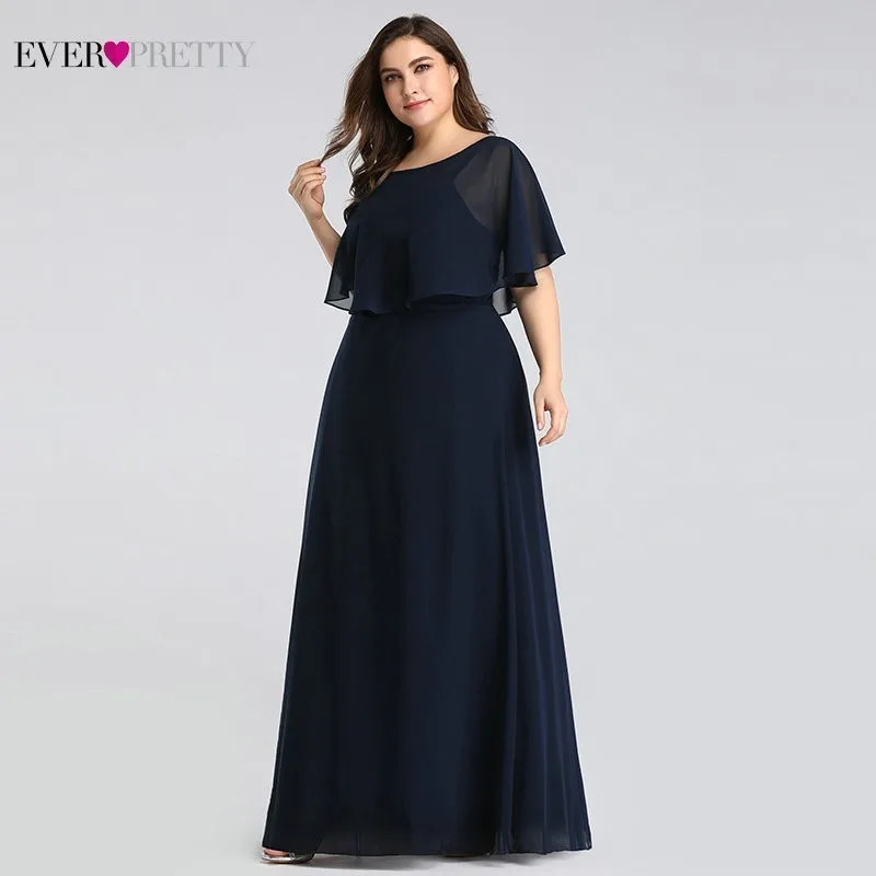

Evening Dresses Long 2020 Ever Pretty Cheap Elegant Navy Blue A-line Chiffon Evening Gowns For Women Short Sleeve Robe De Soiree