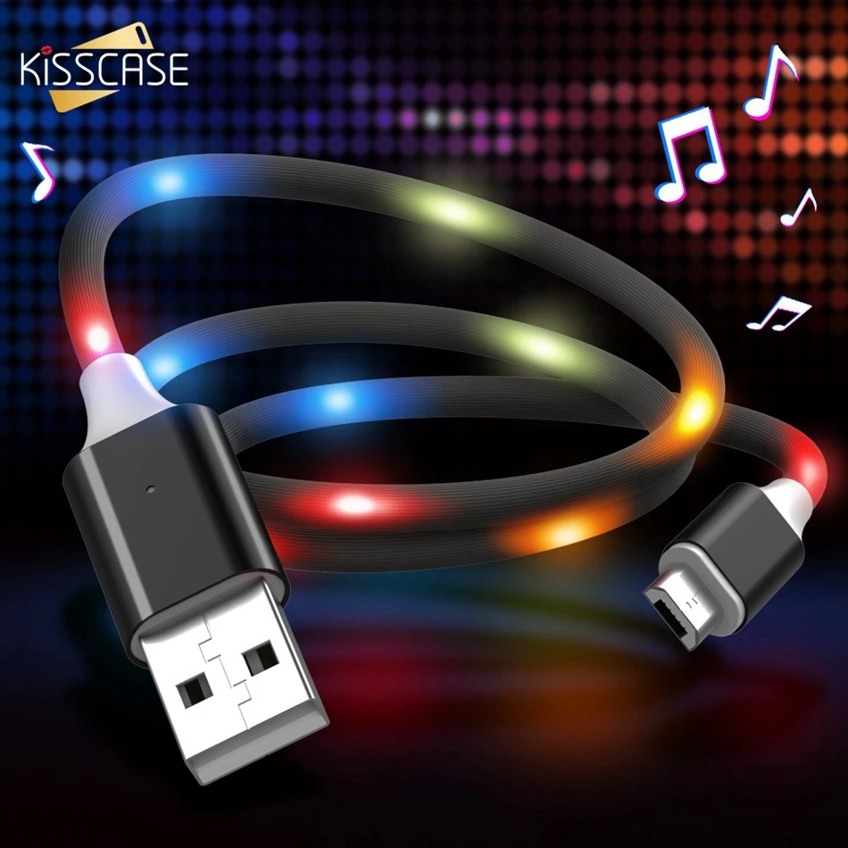 KISSCASE Micro USB кабель 2A Быстрая зарядка для Samsung LED Голосовое управление передачи