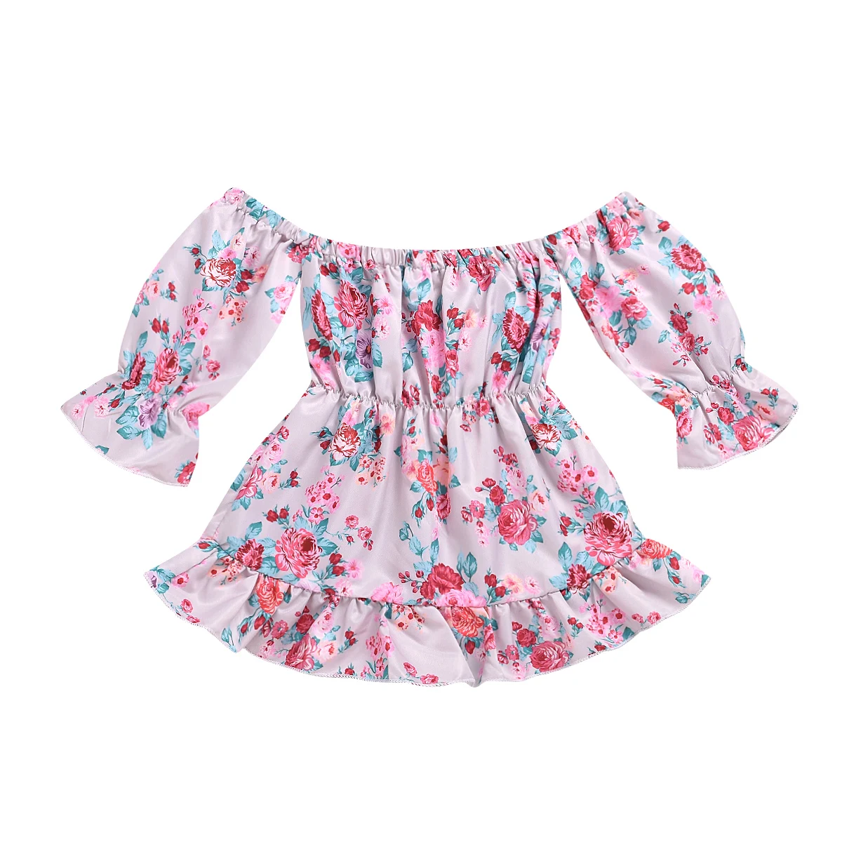Cute Toddler Baby kids Girl Clothing Dress Floral Off Shoulder Long Sleeve Swing Sunsuit Summer Clothes Girls 3M-4T | Детская одежда и