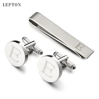 lepton round laser letter cufflinks and tie clips set letters e cuff links for mens french shirt cuffs cufflink relojes gemelos