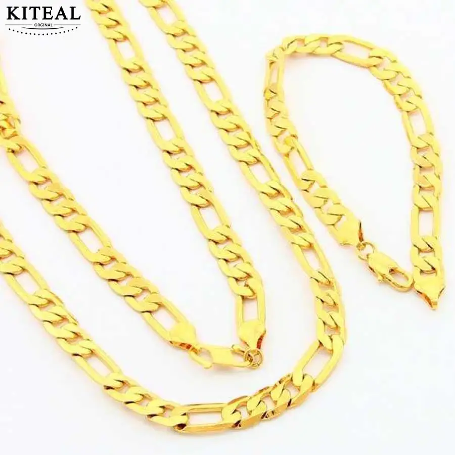 KITEALNew Sale24K GP gold ColorGentlewoman jewelry sets one and three necklace+braceletFigaro chain african set oso | Украшения и