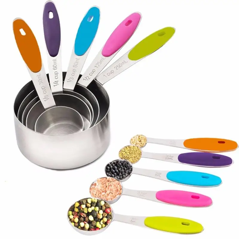 

10PCS Stainless Steel Measuring Spoon Scale Kitchen Measuring Cups and Spoons Set For Baking Sugar Coffee Measuring Tools