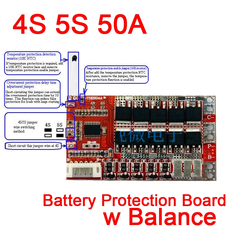 

Защитная плата аккумулятора DYKB 4S, 5S, 50A, 12,8 В, 16 В, PCM, BMS, LiFePo4, литий-железо-фосфатный, с балансом ячеек 3,2 В