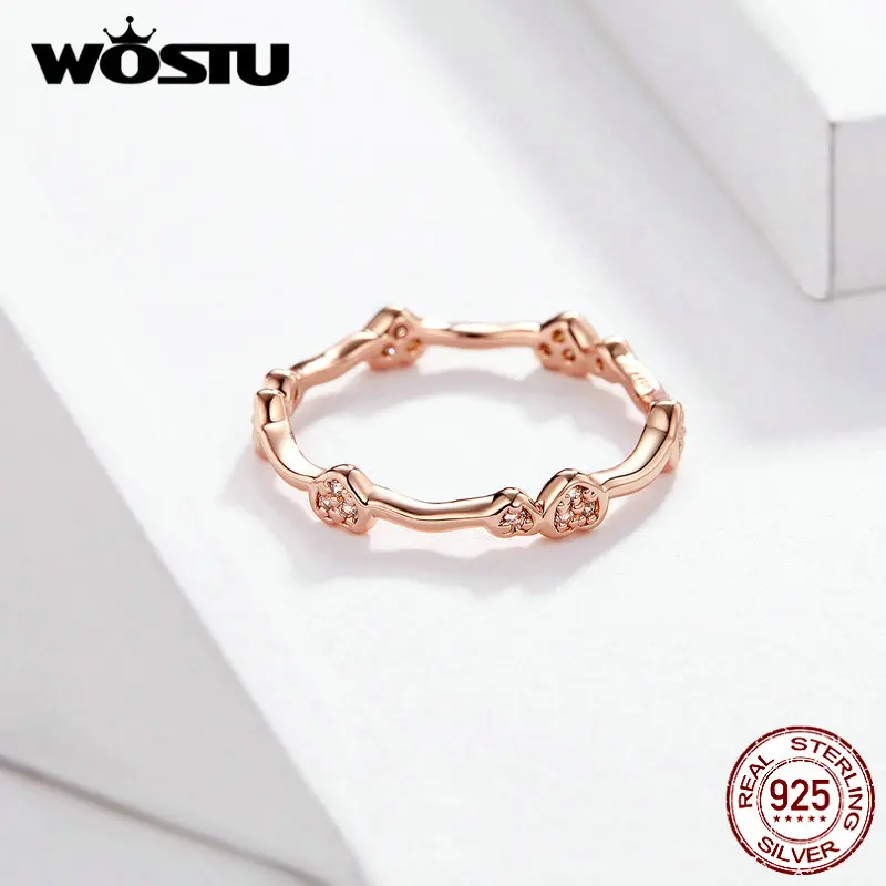 WOSTU кольцо в форме сердца из розового золота, 925 пробы, серебро, минималистичные кольца на палец для женщин, Свадебные обручальные Роскошные брендовые ювелирные изделия CQR519