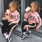 Костюм спортивный Pudcoco для девочек, осенний, теплый, толстовка с капюшоном и длинными рукавами + длинные штаны с пряжкой