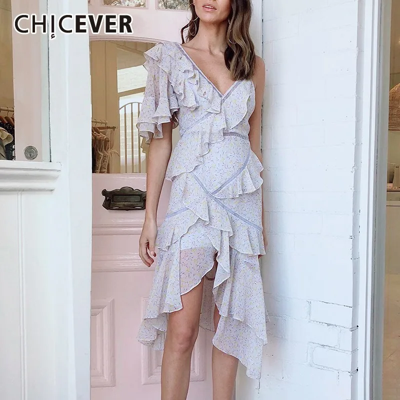 CHICEVER сексуальное платье с принтом для женщин оборки открытые плечи высокой