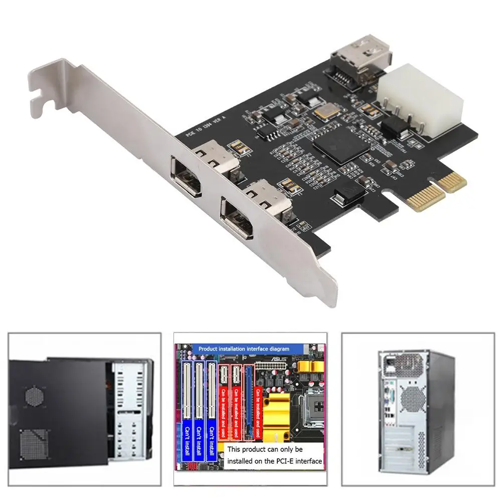 PCI E 1X в 3 портовый 1394A (2 из 1) Riser Card 800 Мбит/с Карта видеозахвата для