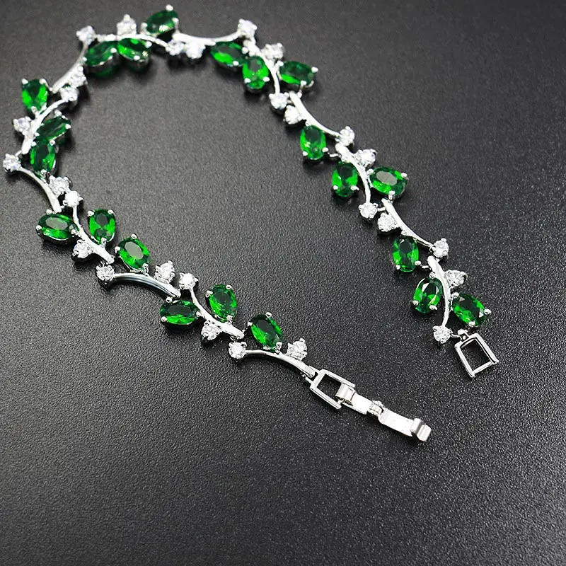 925 Silver Jewelry Green Wedding Bracelets For Women AAA Cubic Zirconia Bridal | Украшения и аксессуары