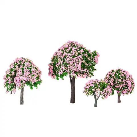 Модель Цветка в форме шара, 4 шт., разные деревья, макет поезда, садовый пейзаж, Белые и розовые цветочные деревья, диорама, мини-розовый